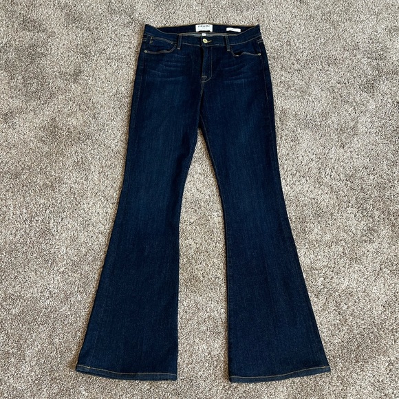Frame Dark Wash Le High Flare Jeans 31 Sutherland EUC Modern Denim Blue Spring - Picture 12 of 12
